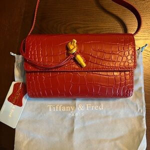 Tiffany & Fred Scarlet Croc-Embossed Crossbody Bag